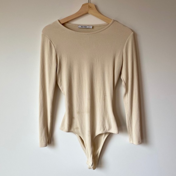 Tops - NAKD / Long Sleeve Cream Bodysuit with Cutout